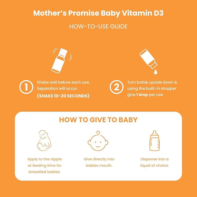 Mother's Promise Organic Baby Vitamin D Drops | 100% Plant Based | Healthy Growth & Bone Development | Age Newborn+ | 180 Servings | Baby Vitamin D3 Liquid for Infants & Toddlers | 400 IU for Babies