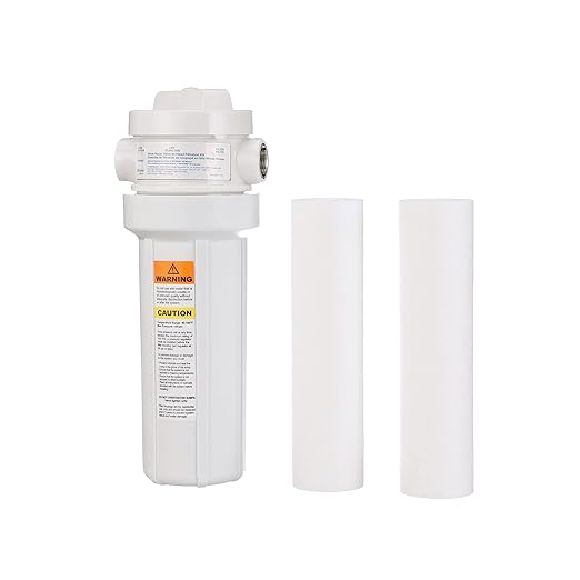 Watts Premier White Whole House Water Filtration Kit with Built-in Bypass Valve, Filter Housing, Three 50-Micron Sediment Filters, Mounting Bracket, Wrench
