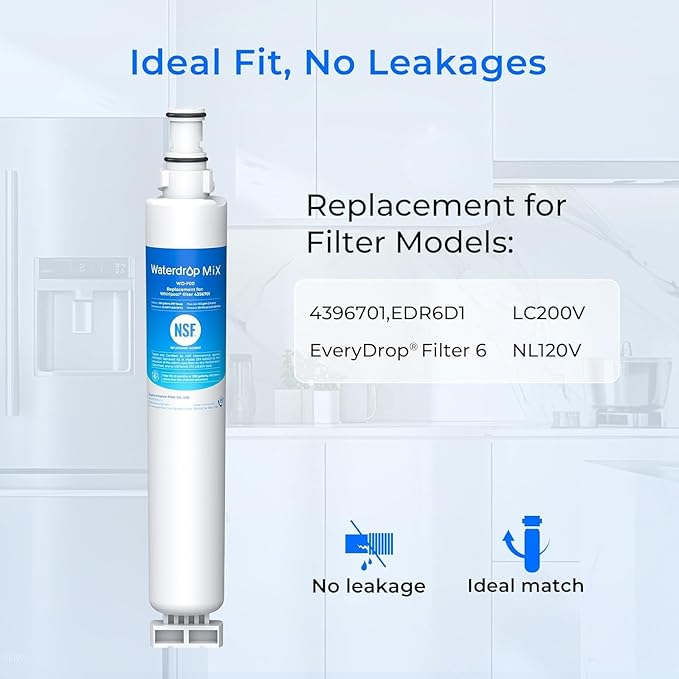 Waterdrop 4396701 Replacement for Whirlpool® EDR6D1, EveryDrop® Filter 6, 4396701, Kenmore 9915, 469915, WF293, RWF2000A, 4396702, LC200V, L200V, WFL200 Refrigerator Water Filter, 2 Pack