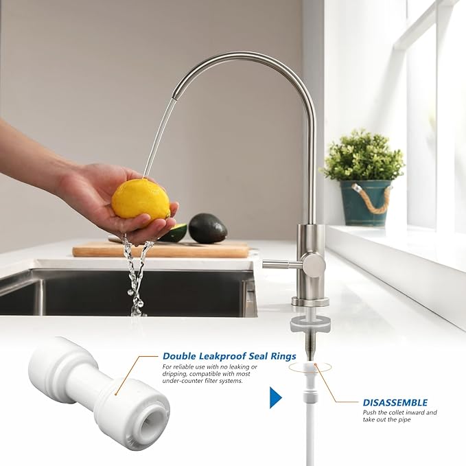 WEWE Drinking Water Faucet for Kitchen Sink, Kitchen Water Filter Faucet Stainless Steel for Reverse Osmosis or Water Filtration System Beverage Non-Air Gap RO Faucet Brushed Nickel Finish