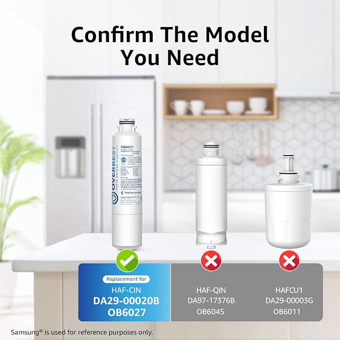 Overbest DA29-00020B Refrigerator Water Filter, Replacement for Samsung DA29-00020B, HAF-CIN/EXP, 46-9101, RF4267HARS, 2 Filters