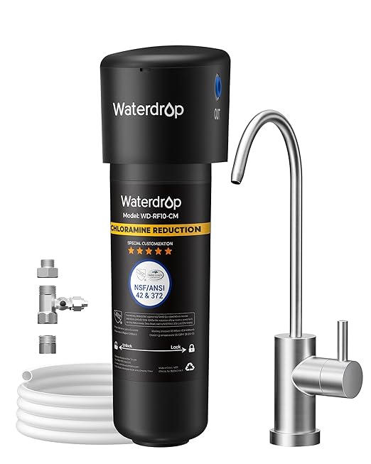 Waterdrop 10UB-CM 6 Months Under Sink Water Filter (Include: System+ 𝐅𝐚𝐮𝐜𝐞𝐭) for 99% Chloramine Reduce- Ideal for California, Florida and Washington- NSF/ANSI 42 Certified- with Faucet