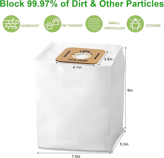 10 Pack Replacement VACBP6 HEPA Filter Bags for Atrix Ergo 8 Quart Backpack Vacuum, Replace Part VACBPAI VACBP1 VACBP36V Backpack Vacuum Bags