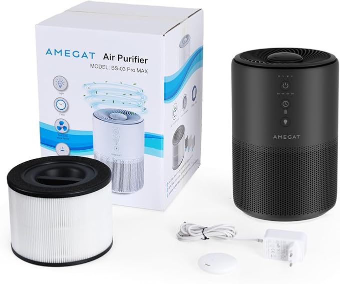 Air Purifiers for Home Large Room up to 1274-ft², Pet Hair Allergy, HEPA 3-in-1 air purifier, Low Power High Torque Motor, Sleep Mode, Removes Smoke, and Odor Pollutants. Airfresh-300（Black）