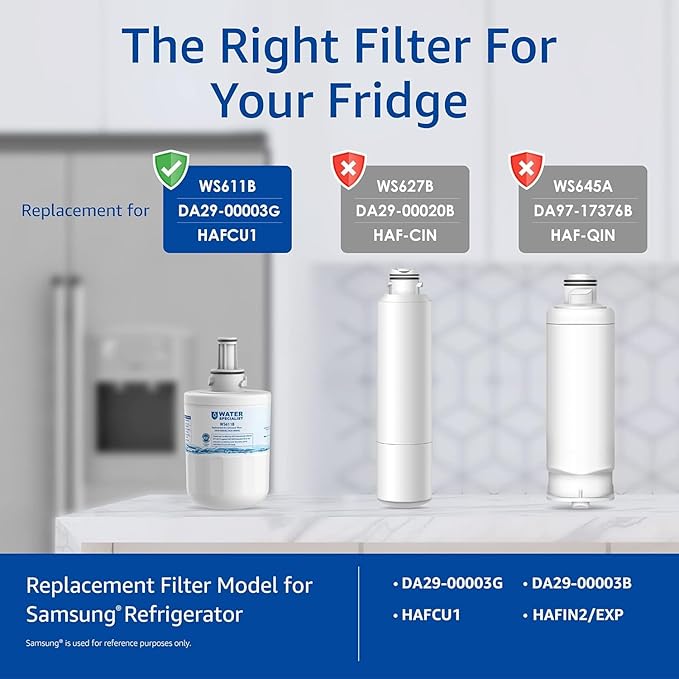 Waterspecialist DA29-00003G Refrigerator Water Filter, Replacement for DA29-00003G, DA29-00003B, Aqua-Pure Plus, RSG257AARS, RFG237AARS, HAFCU1, RS22HDHPNSR, WSS-1, 3 Filters