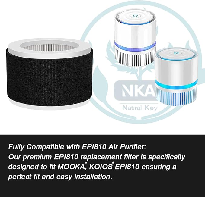 EPI810 True HEPA Replacement Filter, Compatible with KOIOS, MOOKA EPI810 Air Purifiers, 3-Stage Filtration System, 1-Pack