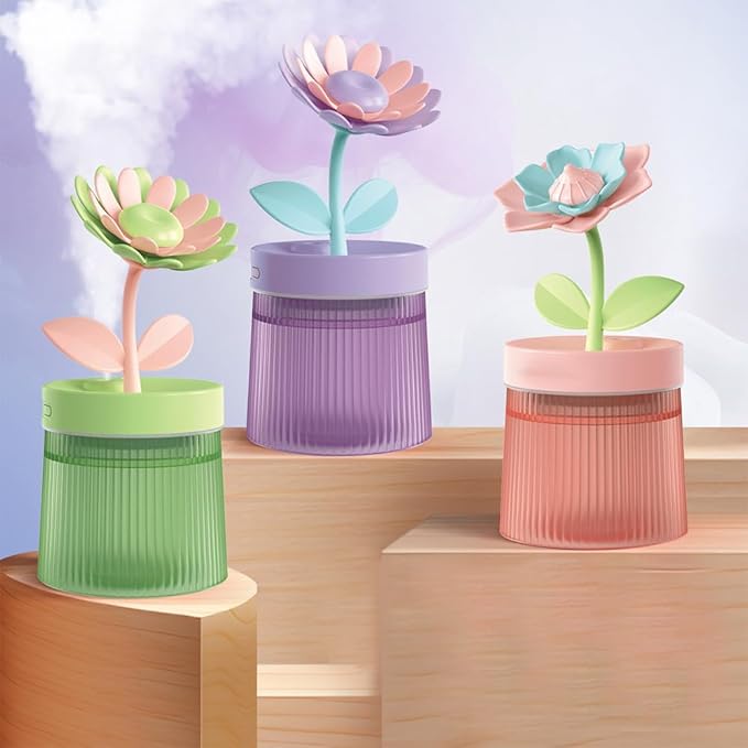 Flower Mist Humidifier, 260ML Mini Desk Humidifier 2 Misting Modes Auto-Off Portable Humidifier with Colorful Light for Car Office Home Bedroom