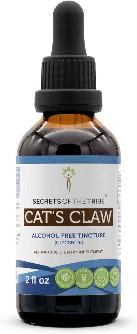 Secrets of the Tribe Cat's Claw Tincture Alcohol-Free Liquid Extract, Wildcrafted Cat's Claw (Uncaria Tomentosa) Dried Inner Bark (2 FL OZ)