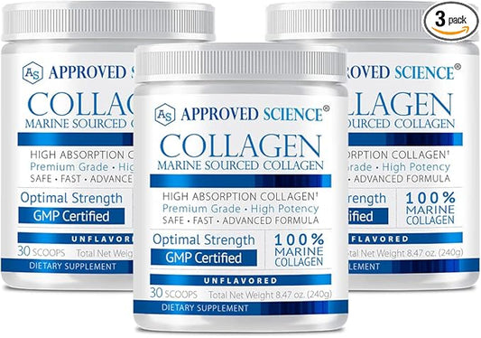 Approved Science Collagen Powder - Skin and Hair - 90 Scoops - Three Month Supply - Made in The USA