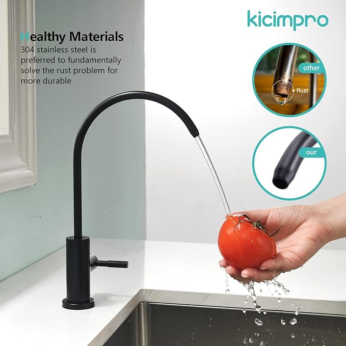 Kicimpro Stainless Steel Matte Black Finish RO Faucet Kitchen Water Filter Faucet for 0.59-1.37 Inches Sink Holes, 10.3 Inches Height Bar Sink Faucet