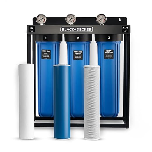 BLACK+DECKER Whole House Water Filter, 3-Stage Filtration System, Anti-Scaling Whole House Filter, IAPMO R&T Tested, Platinum Sealed, and NSF/ANSI 42 Certified