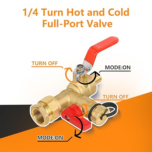 (Set of 1 Kit) HeSun 3/4" FIP X 3/4" PEX-B Crimp IPS Isolator Tankless Water Heater Service Valve Kit, with Pressure Relief Valve