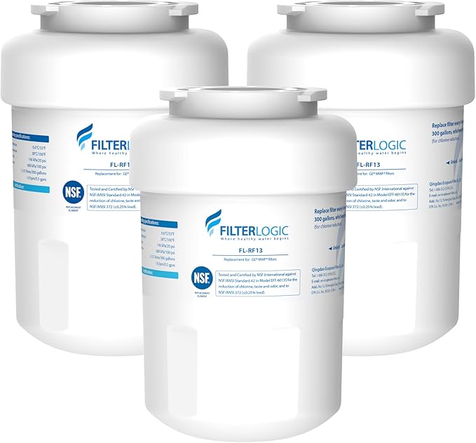 Filterlogic FL-RF13 Replacement for GE® MWF®, SmartWater® MWFP, MWFA, GWF, HDX FMG-1, GSE25GSHECSS, RWF1060, Kenmore® 9991 Refrigerator Water Filter, 3 Filters