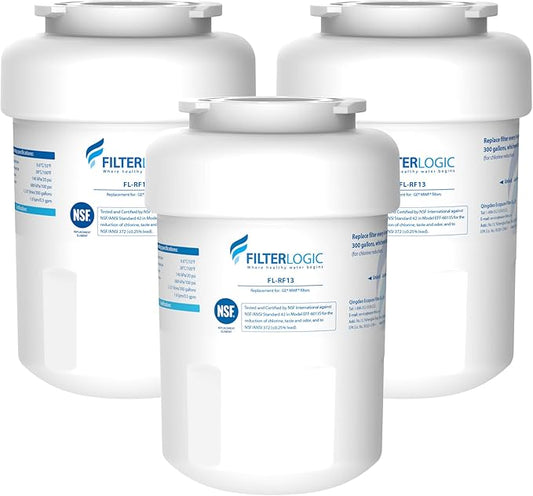 Filterlogic FL-RF13 Replacement for GE® MWF®, SmartWater® MWFP, MWFA, GWF, HDX FMG-1, GSE25GSHECSS, RWF1060, Kenmore® 9991 Refrigerator Water Filter, 3 Filters