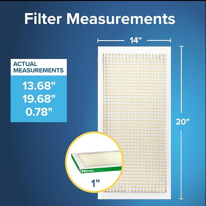 Filtrete 14x20x1 AC Furnace Air Filter, MERV 8, MPR 700, Tough on Pollen, Easy on Airflow, 3-Month Pleated 1-Inch Electrostatic Air Cleaning Filter, 4-Pack (Actual Size 13.688 x 19.688 x 0.78 in)