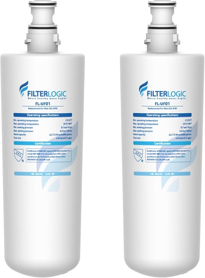 Filterlogic 3US-AF01 Under Sink Water Filter, Replacement for Standard 3US-AF01, 3US-AS01, WHCF-SRC, WHCF-SUFC, WHCF-SUF, NSF/ANSI 42 Certified (Pack of 2)