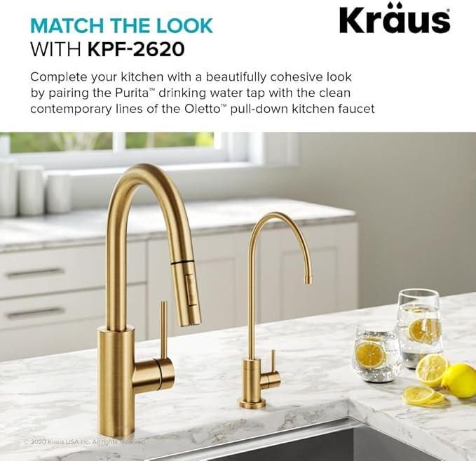 KRAUS Purita 100% Lead-Free Kitchen Water Filter Faucet in Brushed Brass, FF-100BB