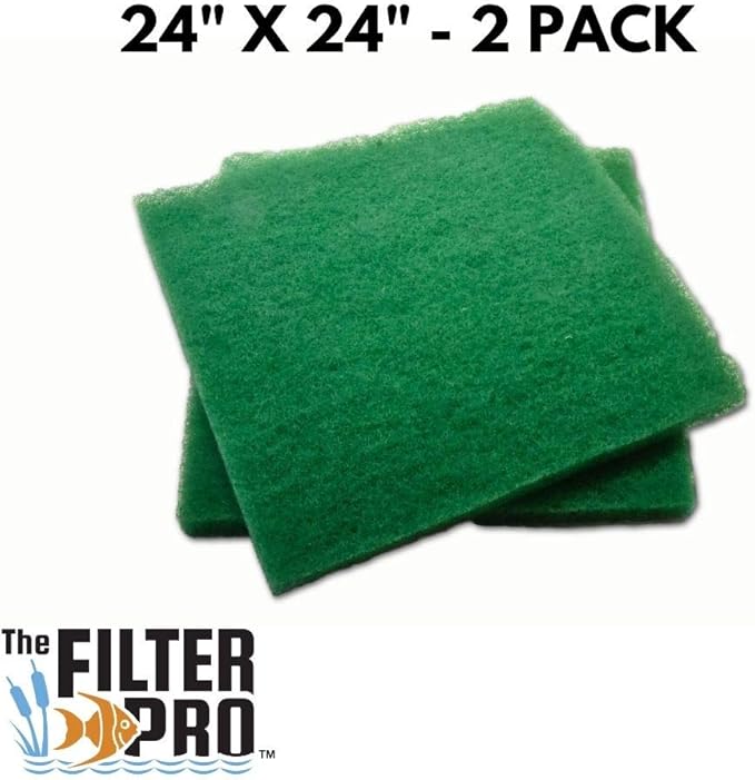 Green Coarse Filter Media, 2" Thick, 24" x 24" Pads, 2 Pack, Perfect for Aquariums, Ponds or Water Gardens, Made in USA