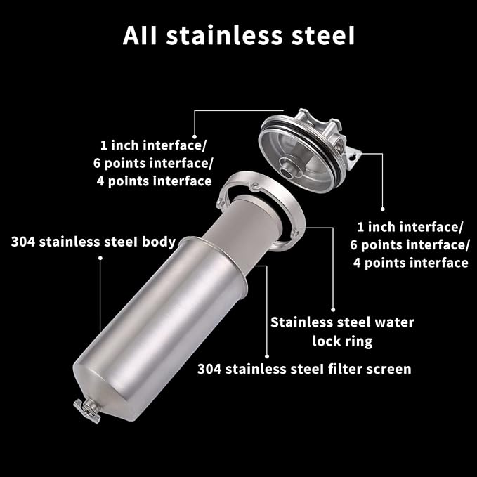 Amwater NSF/ANSI 42 Certi Stainless Steel Jumbo Size Filter Housing for 10"/ 20" Filter Cartridge, 1" NPT Water Filter Housing for Whole House Water Purification of Stainless Steel 304 (20" C Housing)