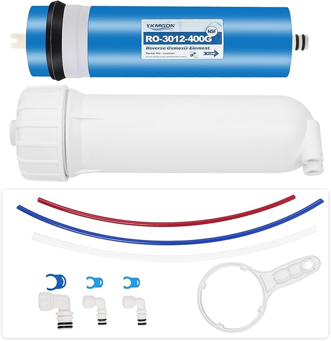 400GPD Reverse Osmosis Membrane Kit with RO Membrane Housing,Wrench,Quick-Connect Fittings,Check Valve and Water Pipe Replacement for Under Sink Home Drinking RO Water Filter System