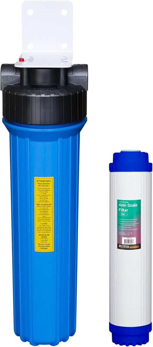 Rotek Water Systems Whole House Water Filtration System | 1-Stage Water Filter System | PHO | Clean Water | Anti-Scale Filter | 20 Inch