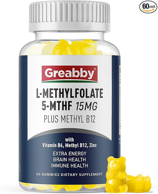 L Methylfolate Gummies, 5MTHF 15 mg with Methyl B12 1000mcg, Methyl Folate Gummies Supplement, Active Form, MTHFR-Friendly, Brain Health & Immune Support, Sugar Free, 60 Gummies