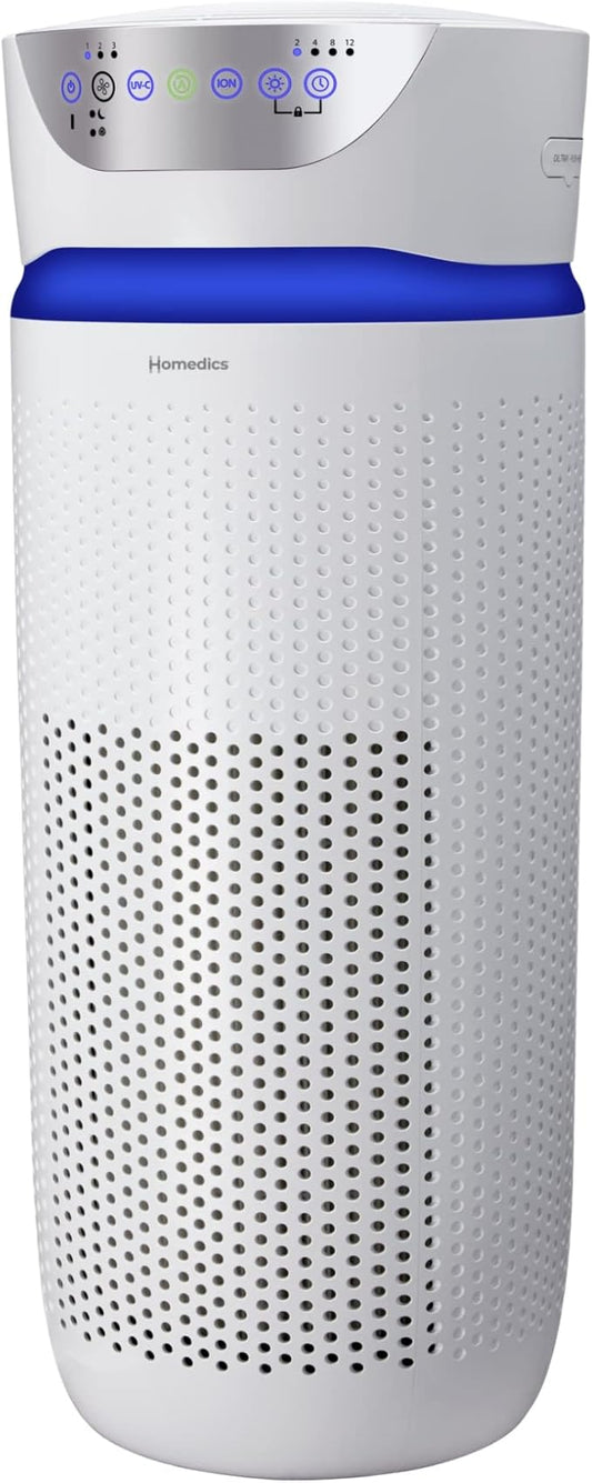 Homedics 5-in-1 UV-C Air Purifier - 360-Degree HEPA Filter for 1,659 Sq Ft, Extra Large Air Purifiers for Bedroom and Home, Essential Oil Pads, Built-In Timer, 5 Speed Settings for Large Rooms, White