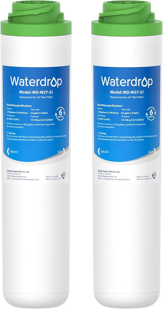 Waterdrop FQK2J Under Sink Water Filter, Replacement for GE FQK2J, FQK1K, 1350 Gallons Dual Flow Drinking Water Replacement Filters (2 Count)
