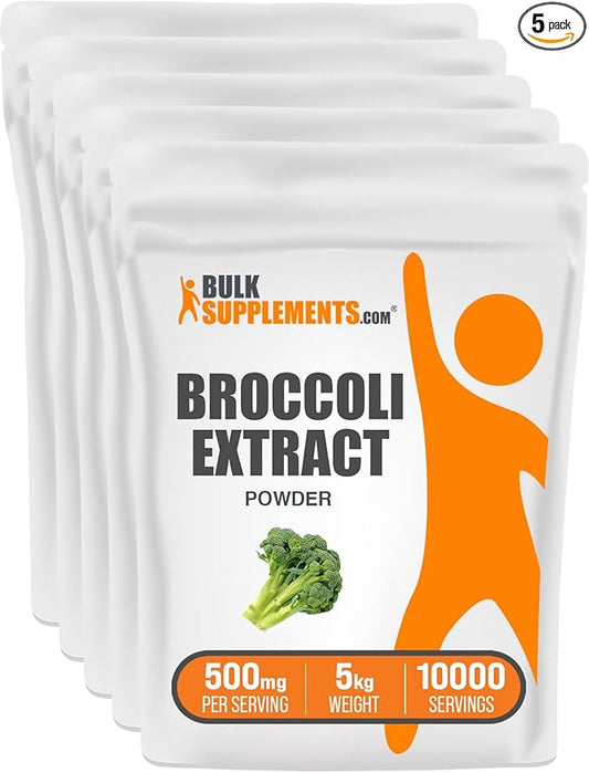 BulkSupplements.com Broccoli Extract Powder - from Broccoli Sprouts, Sulforaphane Supplement - Vegan & Gluten Free, 500mg per Serving, 1kg (Pack of 5) (11 lbs)
