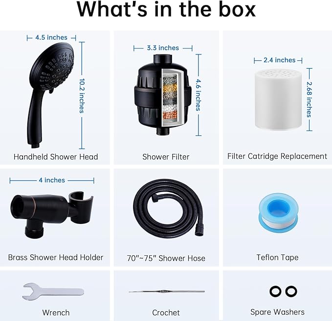 G-Promise Luxury Filtered Handheld Shower Head, Shower Set 6 Spray Showerhead with Effective Filter of 2 Cartridges, Adjustable Metal Bracket, Extra Long Hose (Oil Rubbed Bronze with Filter)