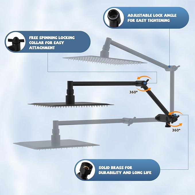iFealClear Metal Rain Filtered Shower Head, 10” High Pressure Rainfall Shower Head with Handheld Spray, 10 Mode Handheld Powerful Wash, 16" Adjustable Extension Arm, 2 Pack Shower Filters, Matte Black