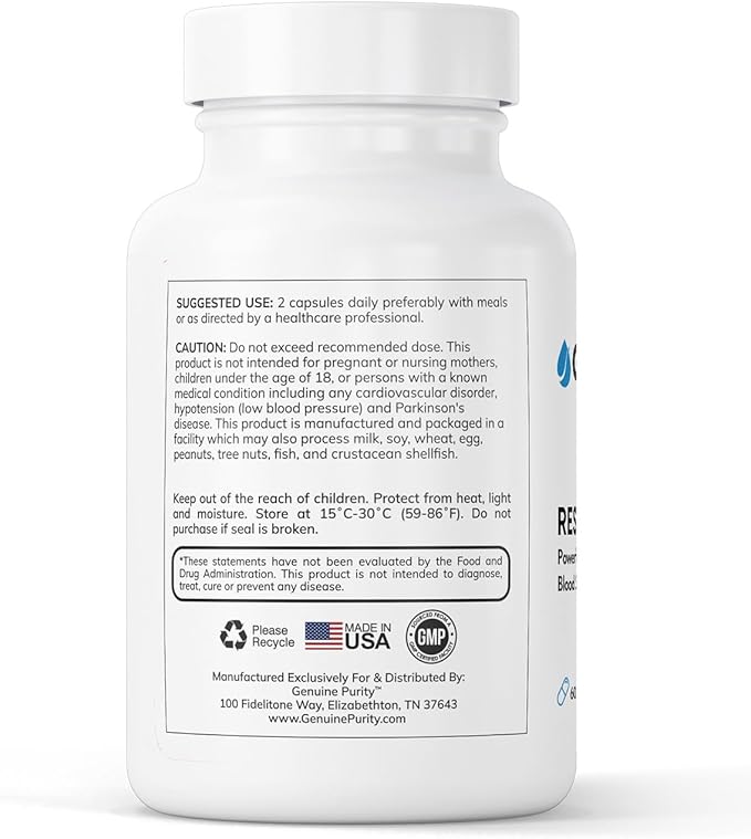 Liposomal Trans-Resveratrol 500mg | Powerful Antioxidant, Activates Sirtuins | Pure Liposomal Trans-Resveratrol Supplement | Gluten Free, Vegan, USA Made, Non-GMO | 60 Capsules
