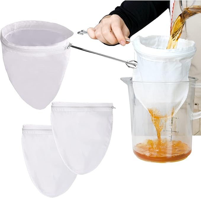 3 PCS Fine Mesh Strainer Bags with Handle, Reusable Nut Milk Bag Thai Tea Strainer, Cheesecloth for Straining NutMilk Coffee Milk Juices Honey Wine Oil