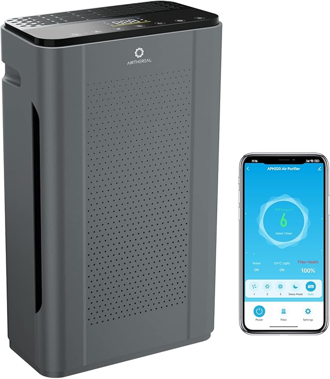 Airthereal APH320 WiFi Air Purifier for Home, Large Room - H13 True HEPA Filter, UV-C, Anion Function and Smart Auto Mode - Removes Allergies, Dust, Smoke, and Pollen, 188CFM - Pure Morning