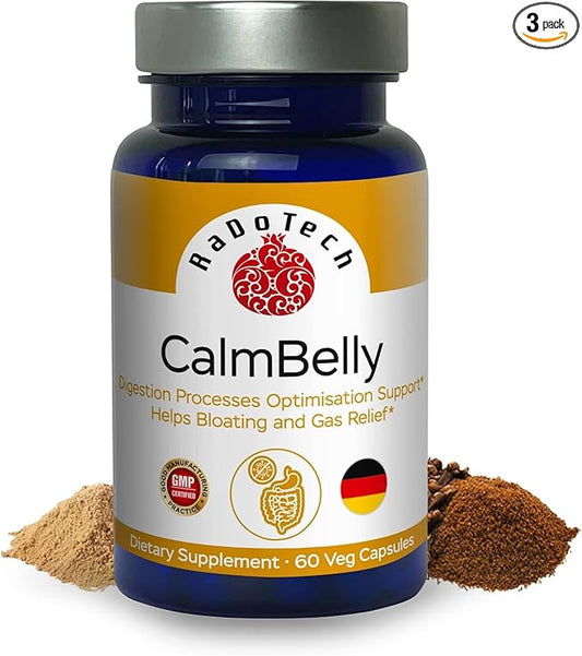 CalmBelly, Helps Normalize Digestive Processes Support Active Enzymes, Probiotics for Digestive Health Supplements for Women and Men, Formula for Overall Wellness 180 Count (Pack of 3)