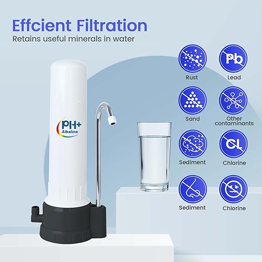 Countertop Filter Water System, 5-Stage Alkaline Water Filter, 8000 Gallons Faucet Water Filter with 1 Washable Ceramic Filter (BS-10-M12)