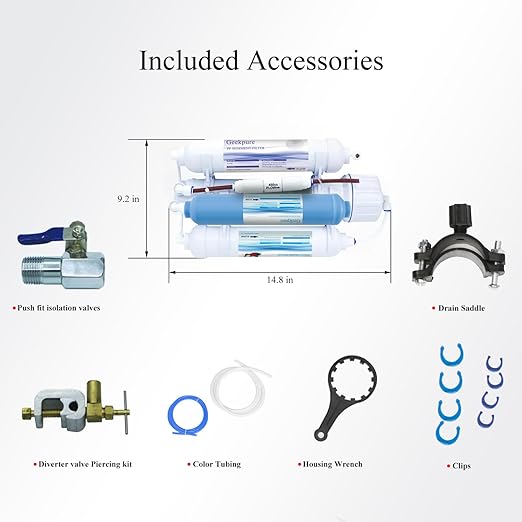 Geekpure 4 Stage Portable Aquarium Reverse Osmosis RO Drinking Water Filtration System 100 GPD - with DI Filter TDS Close to 0 ppm