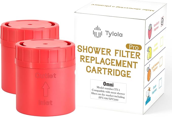 2-PACK Long-Lasting Universal Shower Filter Replacement Cartridge–Fit Well-Known Shower Filters, Efficiently Remove Chlorine, Heavy Metals, Dirt, Infused with Vitamin C Strawberry Scent