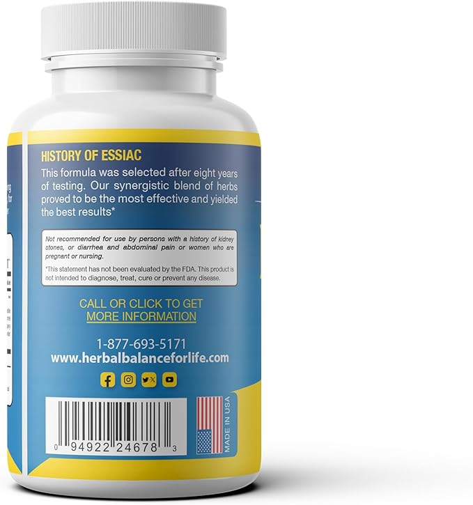 Natural Essiac Tea 8 Herb Capsules, 1066.5 mg per Serving - 120 Capsules, with Sheep Sorel Roots, More Potent 8-herb Essiac Tea Formula by Nurse Rene Caisse & Dr. Charles Brusch in The 1950s