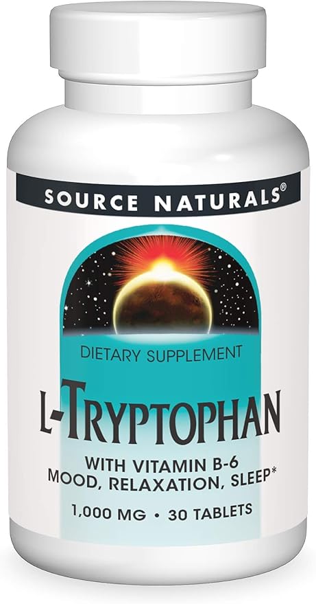Source Naturals L-Tryptophan with Vitamin B-6 1000 mg Support Mood, Relaxation and Sleep* - 30 Tablets