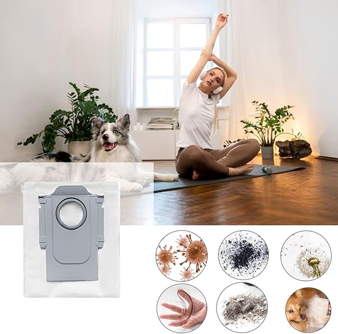 Accessories Kit Compatible with Roborock Qrevo S/Qrevo Maxv/Qrevo S/Qrevo Plus Robtic Vacuum Cleaner,17 Spare Parts,1 Main Brush Roller,4 Side Brushe,4 Mop Pads,4 Dust Bags,4 Hepa Filters (Black-17)