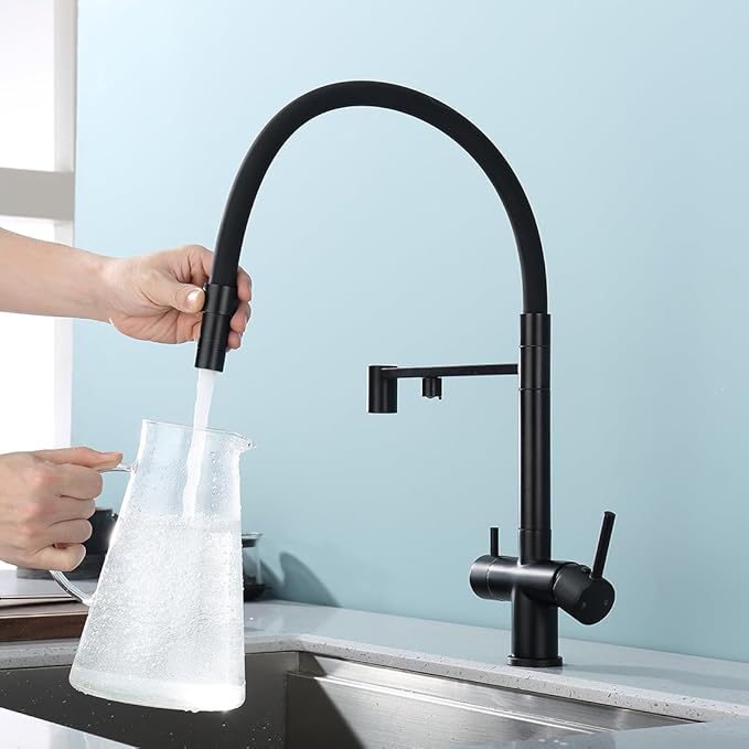Kitchen Faucets with Water Filter Faucet Buil-in,3 Way Drinking Water Faucet for Kitchen Sink, Matte Black