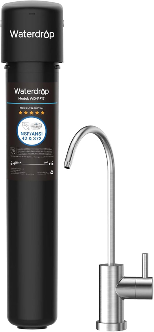 Waterdrop 17UB 3 Years Under Sink Water Filter, Under Sink Water Filtration System, NSF/ANSI 42 Certified, Reduces PFAS, PFOA/PFOS, Lead, Under Sink Water Filter with Faucet, 24K Gallons