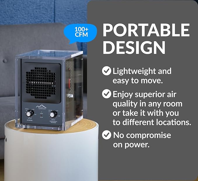 Prolux New Comfort 6 Stage UV, Ozone Generator Air Purifier Cleaner HEPA, Covers 3000 Feet, Acrylic, Home or Commercial Use, Adjustable, Powerful Fan, Portable