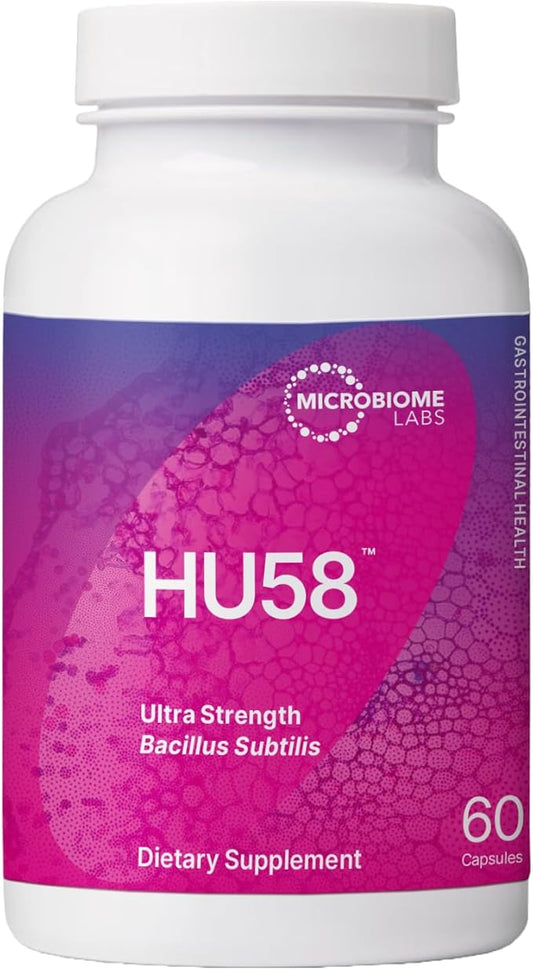 Microbiome Labs HU58 Bacillus Subtilis Probiotics for Women and Men - High Potency Spore Probiotic for Digestive Health & Immune Support - Daily Capsules with 10 Billion CFU (60 Capsules)