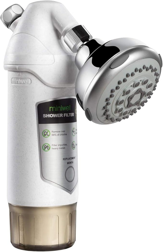 miniwell Shower Filter 720-Plus with replaceable cartridges, shower head filter with Double Filters, remove 99% chlorine (Shower Filter w/Head)