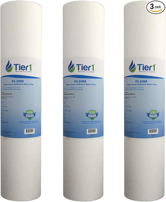 Tier1 5 Micron 20 Inch x 4.5 Inch | 3-Pack Spun Wound Polypropylene Whole House Sediment Water Filter Replacement Cartridge | Compatible with Pentek DGD-5005-20, SDC-45-2005, Home Water Filter