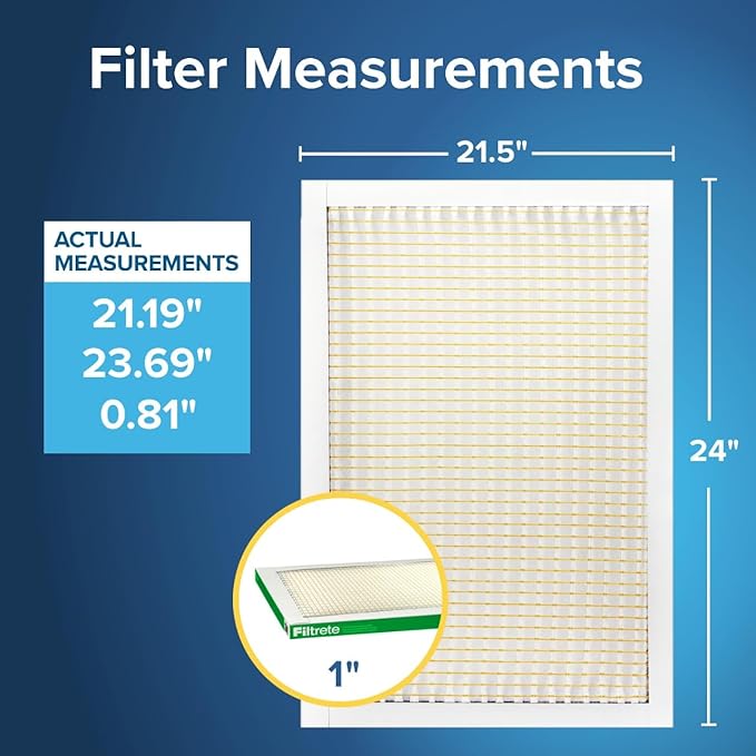 Filtrete 21.5x24x1 AC Furnace Air Filter, MERV 8, MPR 700, Tough on Pollen, Easy on Airflow, 3-Month Pleated 1-Inch Electrostatic Air Cleaning Filter, 4-Pack (Actual Size 21.19 x 23.69 x 0.81 in)