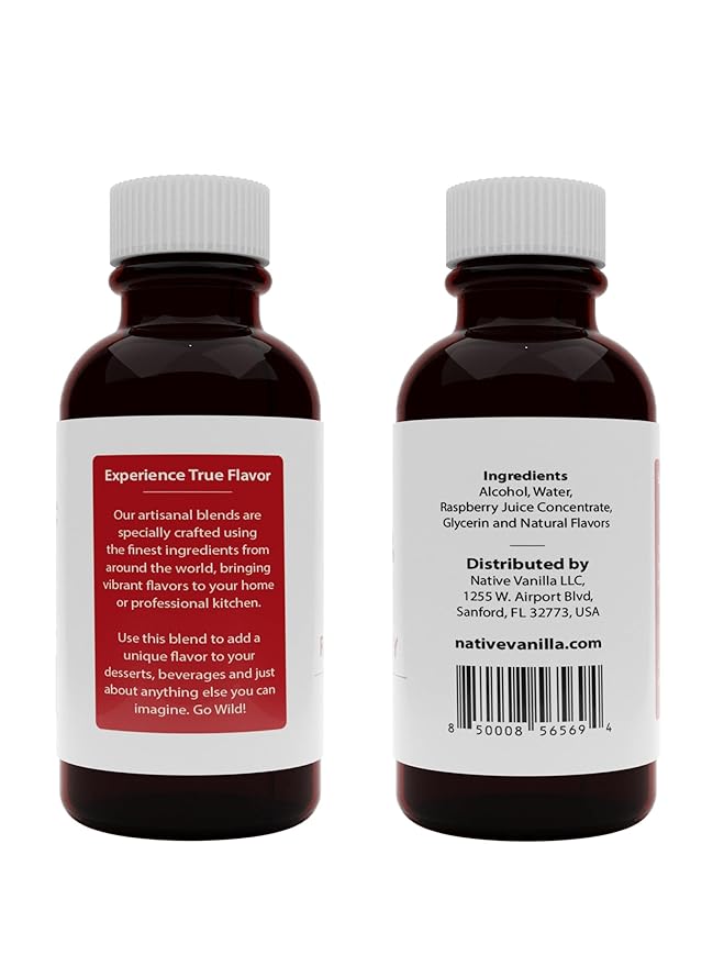 Native Vanilla - Pure Raspberry Extract - 4 Fl Oz - Pure Flavors and Extracts - Perfect for Cooking, Baking, and Dessert Crafting