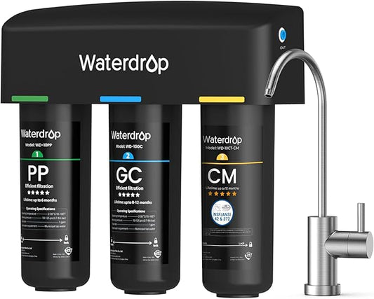 Waterdrop TSB-CM Under Sink Water Filter System Reduce Chloramine for CA, FL and Washington, D.C., NSF/ANSI 42 Certified Element, Reduces Chloramine, Chlorine, with Brushed Nickel Faucet